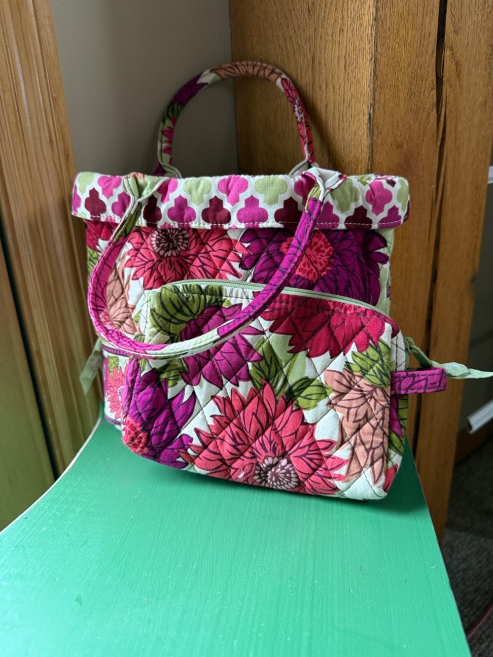Vera Bradley Quilted Floral Tote Bag in Pink and Green